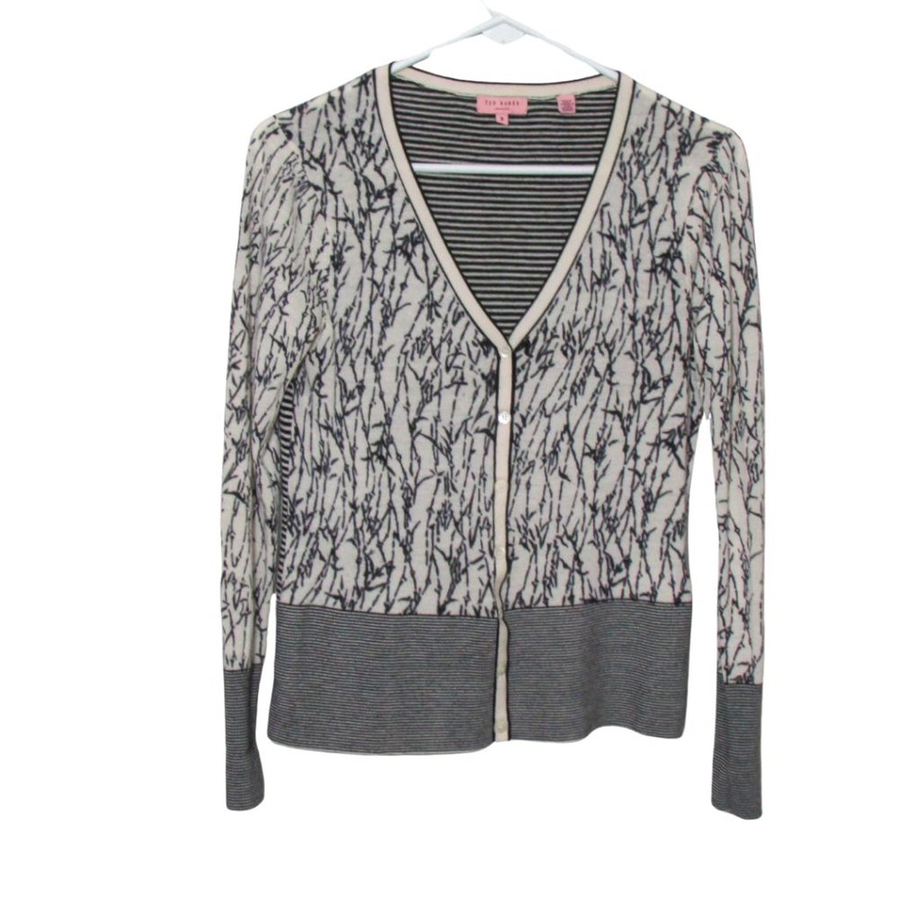 Ted Baker Black and White Cardigan 100% Merino Wool